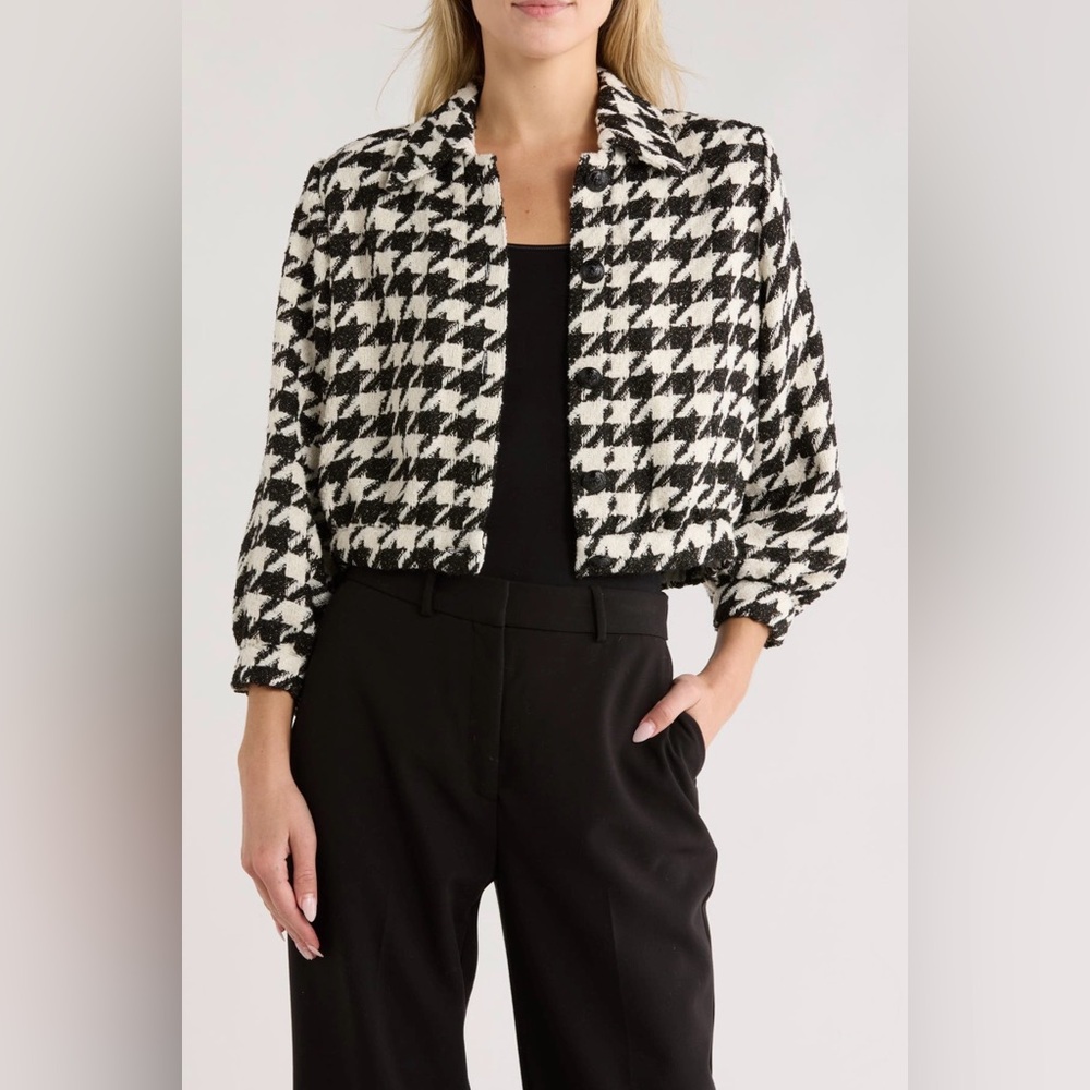L'AGENCE Black & White Houndstooth Cropped Jacket with skirt (suit)